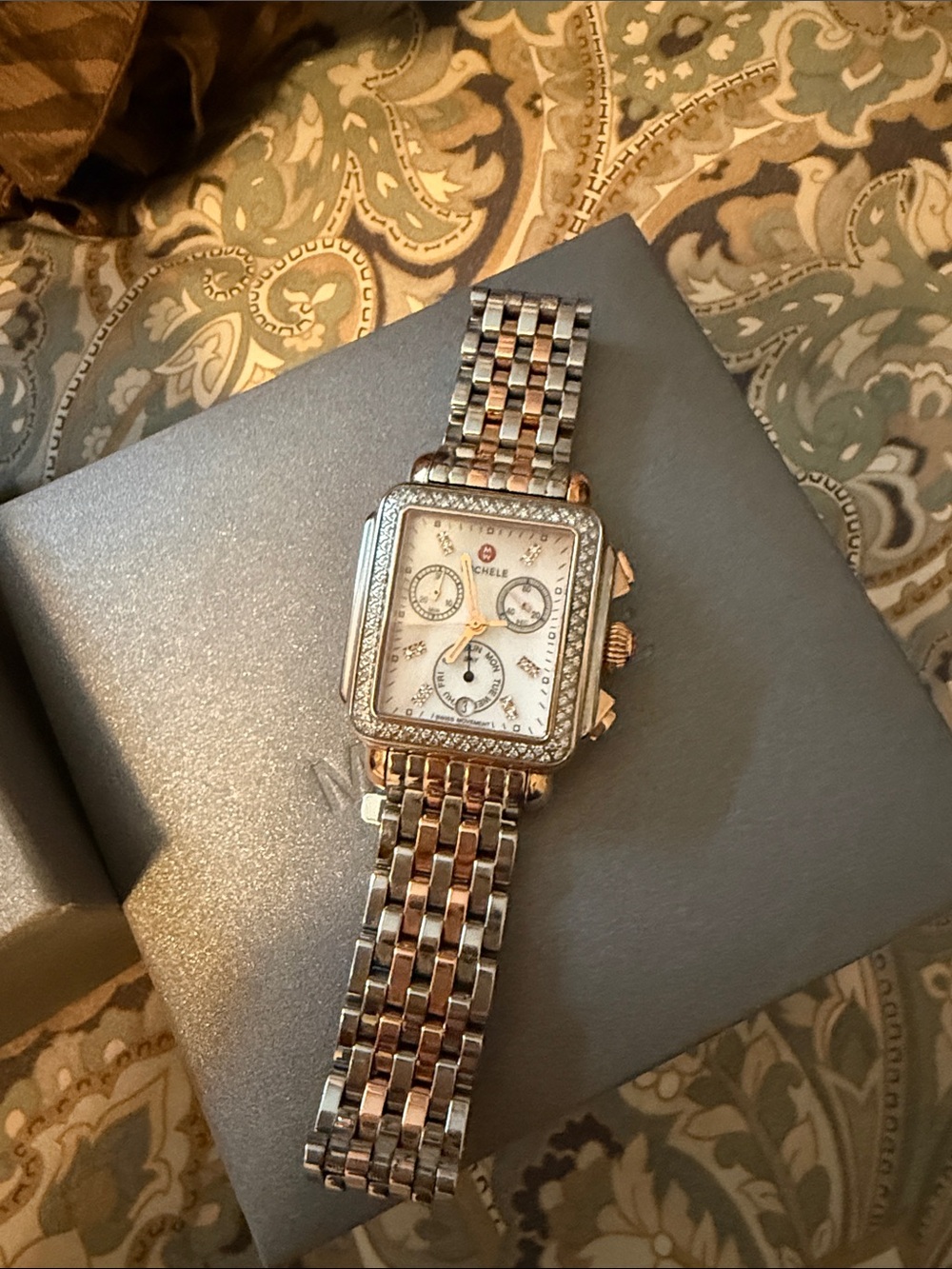 Michele Two-Tone Diamond Bezel Chronograph Watch - Silver & Rose Gold - Picture 5 of 7